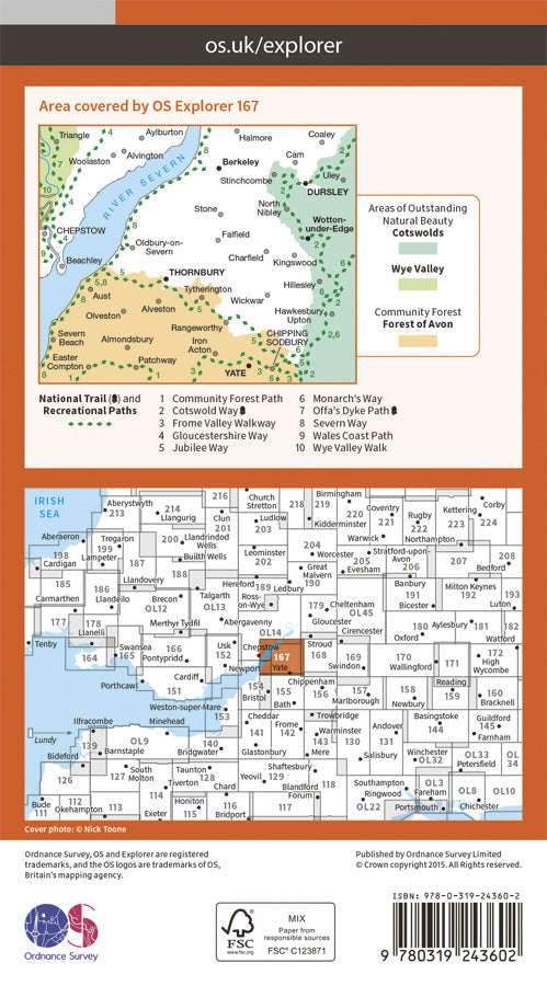 Carte de randonnée n° 167 - Thornbury, Dursley, Yate (Grande Bretagne) | Ordnance Survey - Explorer carte pliée Ordnance Survey Papier 