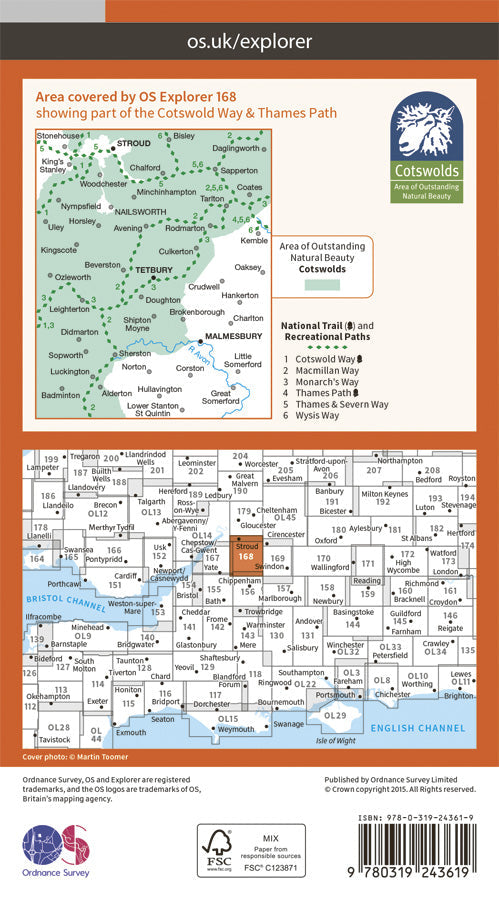 Carte de randonnée n° 168 - Stroud, Tetbury, Malmesbury (Grande Bretagne) | Ordnance Survey - Explorer carte pliée Ordnance Survey Papier 