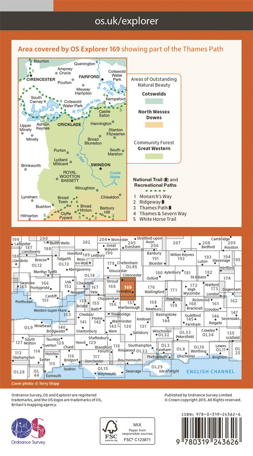 Carte de randonnée n° 169 - Cirencester, Swindon (Grande Bretagne) | Ordnance Survey - Explorer carte pliée Ordnance Survey Papier 