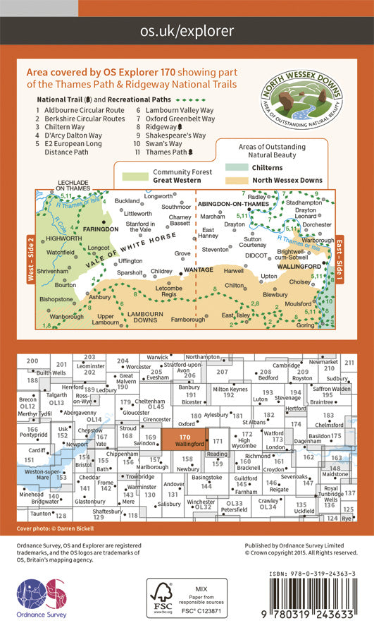 Carte de randonnée n° 170 - Abingdon, Wantage, Vale of White Horse (Grande Bretagne) | Ordnance Survey - Explorer carte pliée Ordnance Survey Papier 