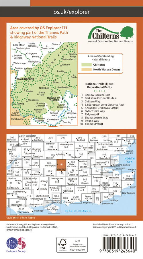 Carte de randonnée n° 171 - Chiltern Hills West (Grande Bretagne) | Ordnance Survey - Explorer carte pliée Ordnance Survey Papier 