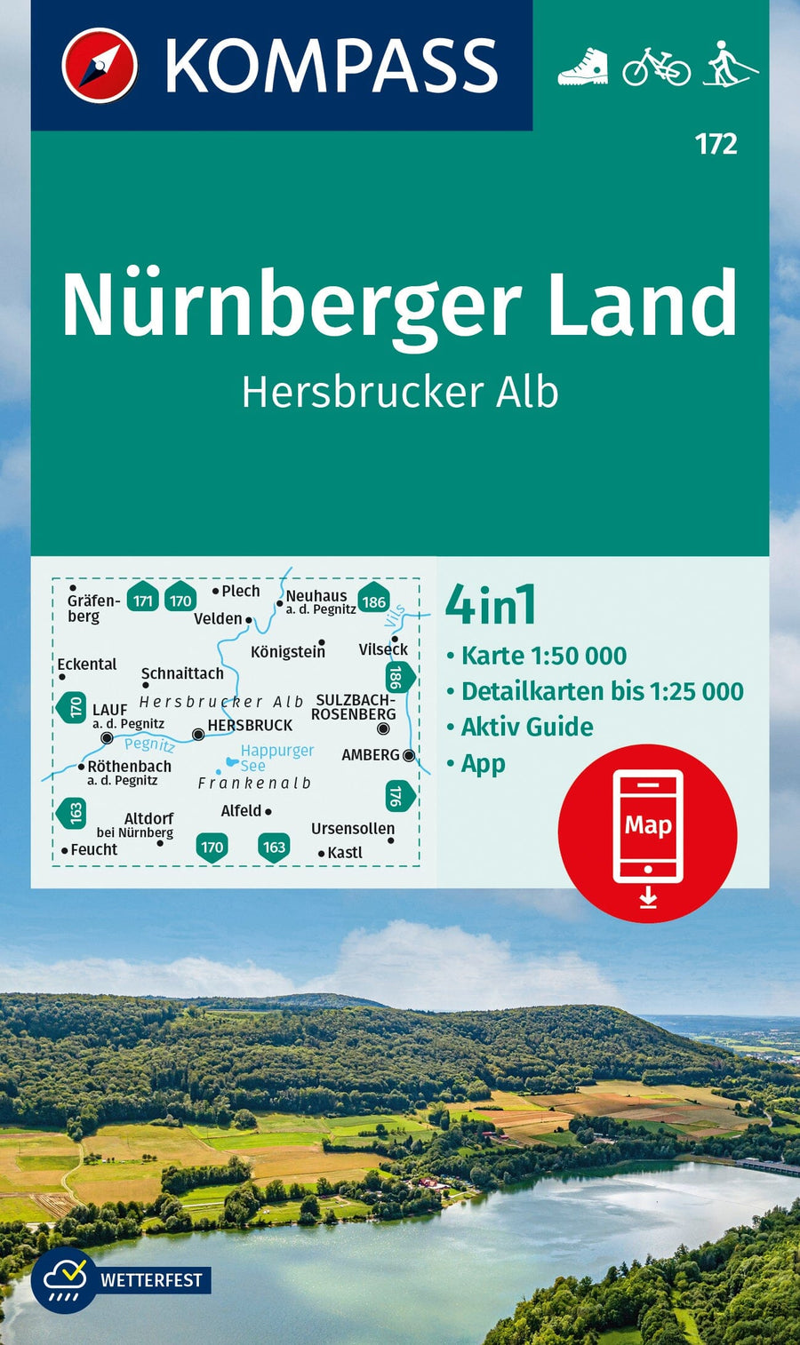 Carte de randonnée n° 172 - Nürnberger (Allemagne) | Kompass carte pliée Kompass 