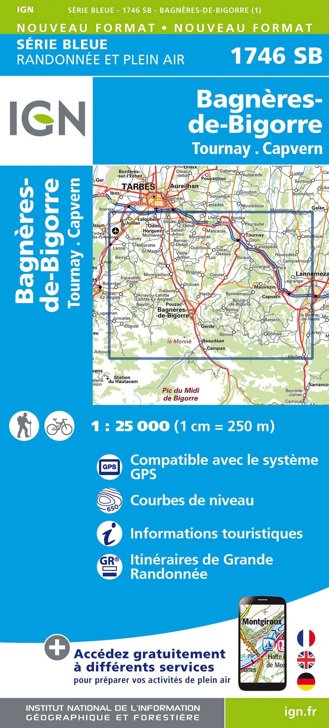 Carte de randonnée n° 1746 - Bagnères-de-Bigorre, Tournay, Capvern | IGN - Série Bleue carte pliée IGN 