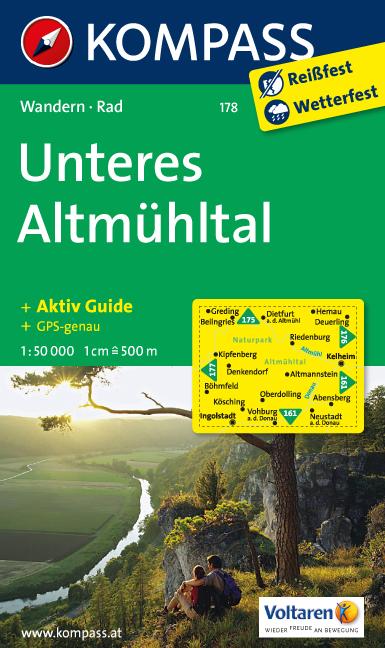 Carte de randonnée n° 178 - Unteres Altmühltal + Aktiv Guide (Allemagne) | Kompass carte pliée Kompass 