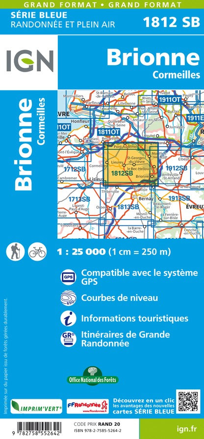 Carte de randonnée n° 1812 - Brionne, Cormeilles | IGN - Série Bleue carte pliée IGN 