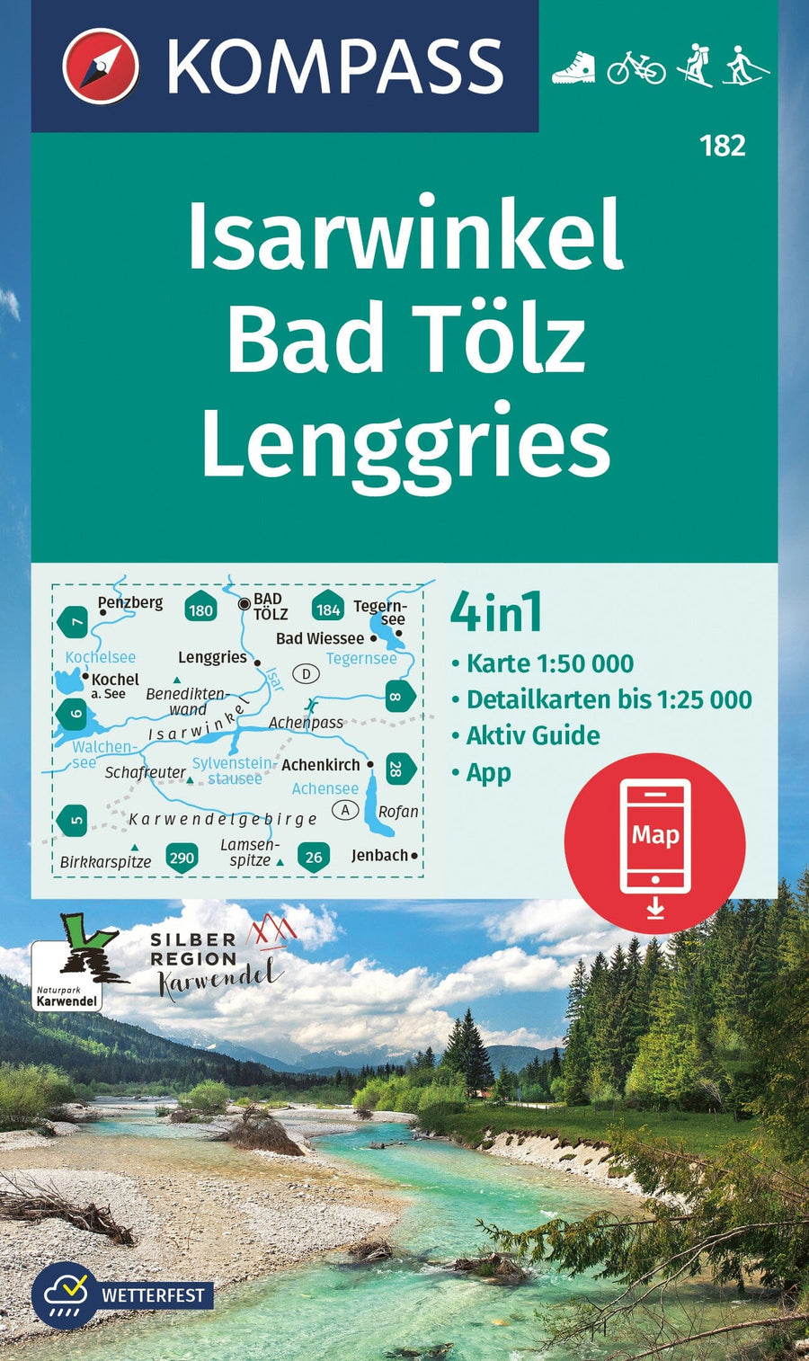 Carte de randonnée n° 182 - Isarwinkel, Bad Tölz, Lenggries (Bavière) | Kompass carte pliée Kompass 