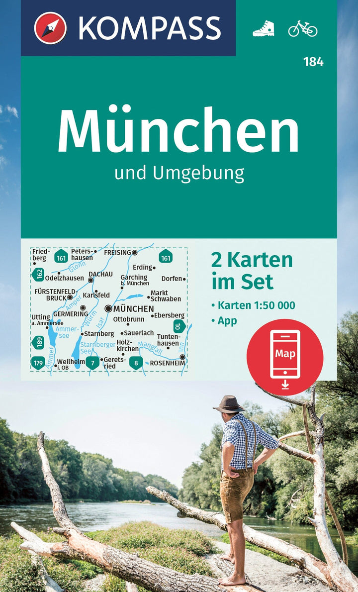 Carte de randonnée n° 184 - Munich & environs | Kompass carte pliée Kompass 
