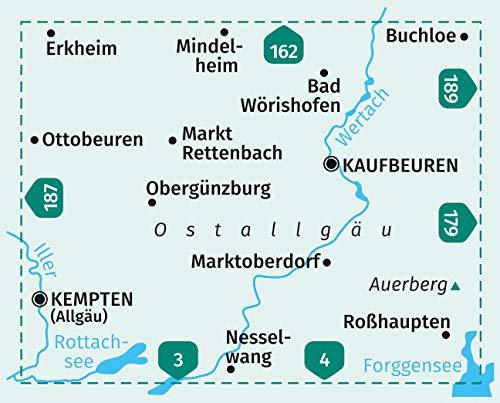 Carte de randonnée n° 188 - Ostallgäu, Kaufbeuren + Activ Guide (Allemagne) | Kompass carte pliée Kompass 
