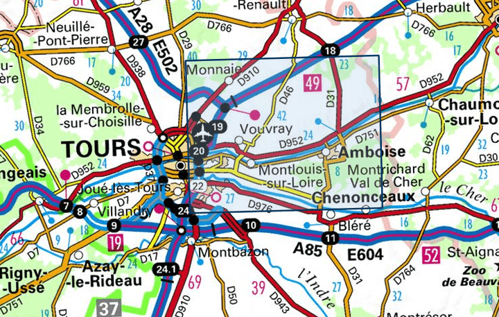 Carte de randonnée n° 1922 - Amboise, Montlouis-sur-Loire | IGN - Série Bleue carte pliée IGN 