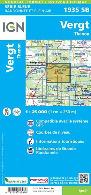 Carte de randonnée n° 1935 - Vergt, Thenon | IGN - Série Bleue carte pliée IGN 