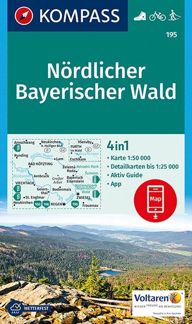 Carte de randonnée n° 195 - Bayerischer Wald Nördlicher (Allemagne) | Kompass carte pliée Kompass 