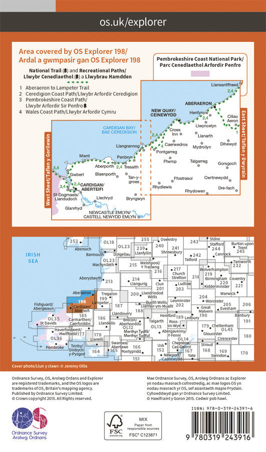 Carte de randonnée n° 198 - Cardigan, New Quay (Grande Bretagne) | Ordnance Survey - Explorer carte pliée Ordnance Survey Papier 