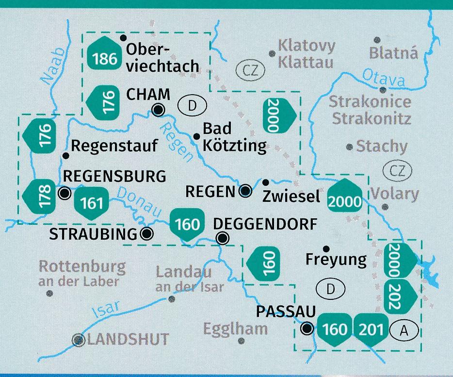 Carte de randonnée n° 198 - Forêt de Bavière (Allemagne) | Kompass carte pliée Kompass 