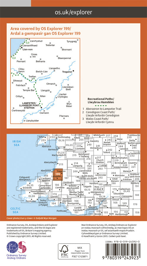 Carte de randonnée n° 199 - Lampeter (Grande Bretagne) | Ordnance Survey - Explorer carte pliée Ordnance Survey Papier 