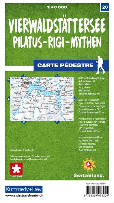 Carte de randonnée n° 20 - Vierwaldstättersee, Pilatus, Rigi, Mythen (Suisse) | Kümmerly & Frey-1/40 000 carte pliée Kümmerly & Frey 