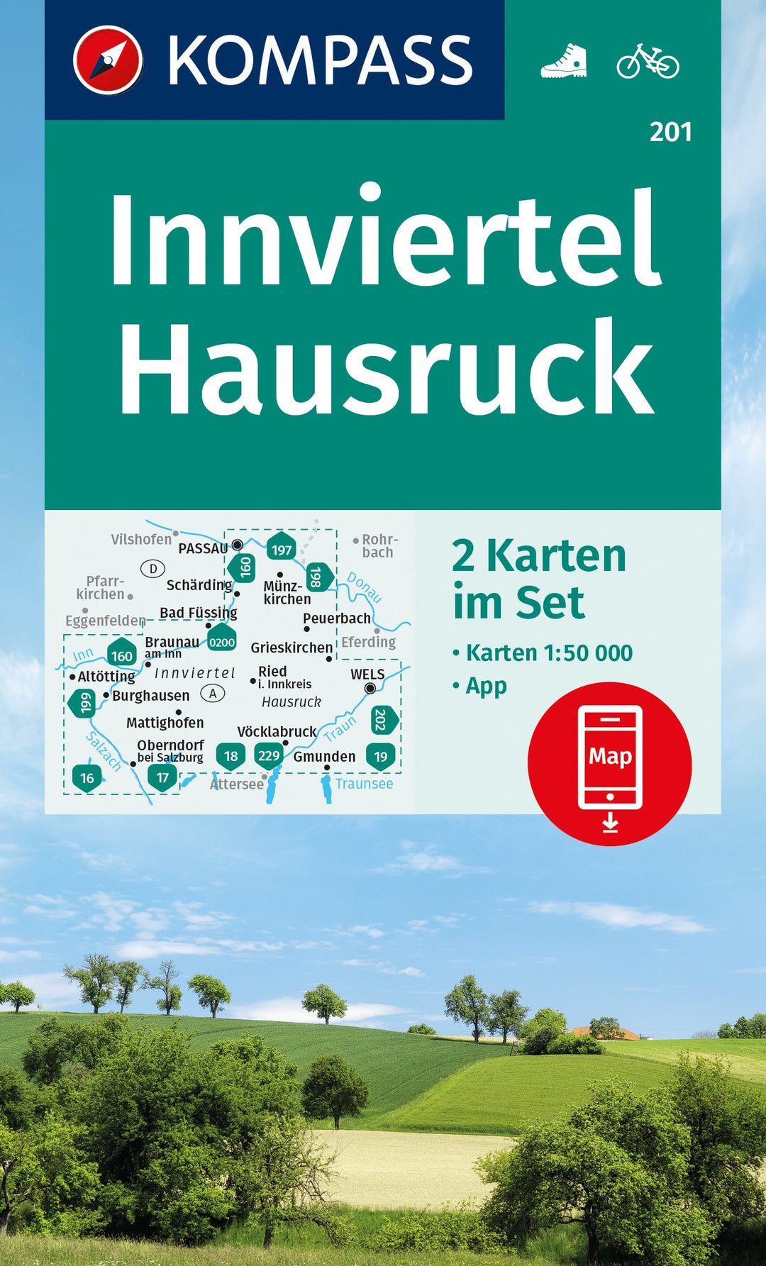 Carte de randonnée n° 201 - Innviertel, Hausruck 2-Set (Tyrol, Autriche) | Kompass carte pliée Kompass 