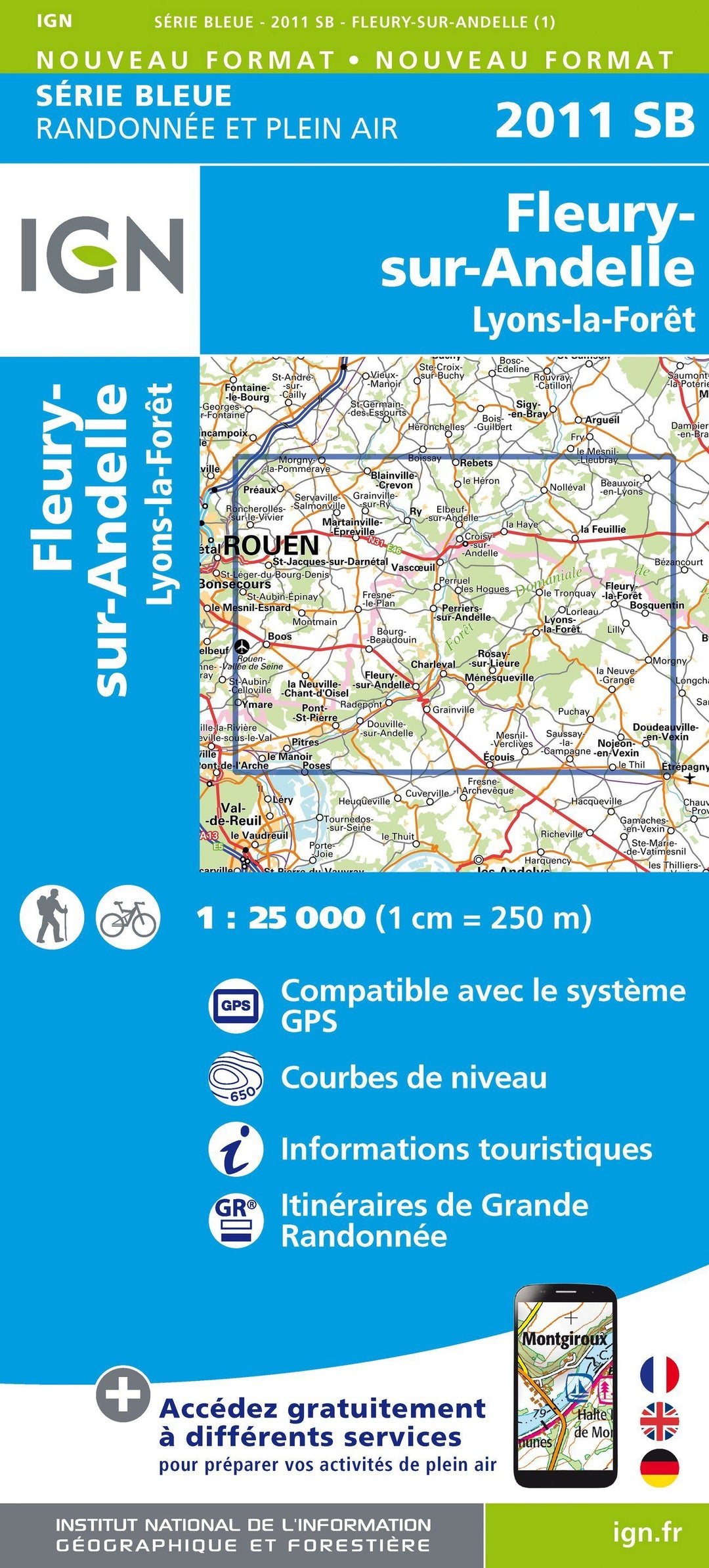 Carte de randonnée n° 2011 - Fleury-sur-Andelle, Lyons-la-Forêt | IGN - Série Bleue carte pliée IGN 