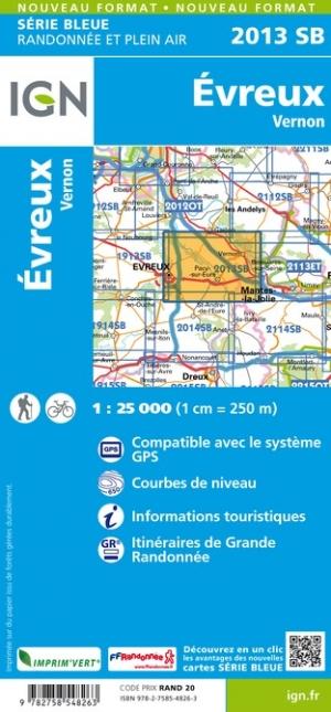 Carte de randonnée n° 2013 - Évreux, Vernon | IGN - Série Bleue carte pliée IGN 