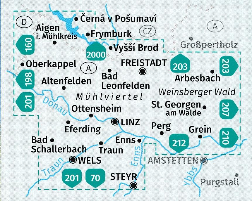 Carte de randonnée n° 202 - Linz & environs, Mühlvierte (Tyrol, Autriche) | Kompass carte pliée Kompass 
