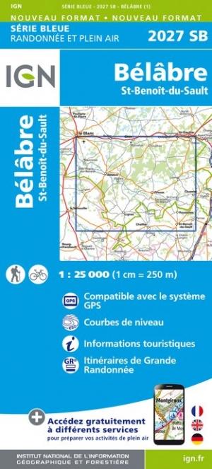 Carte de randonnée n° 2027 - Bélâbre, Saint-Benoît-du-Sault | IGN - Série Bleue carte pliée IGN 