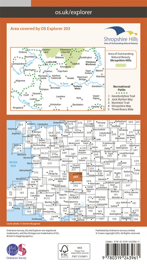 Carte de randonnée n° 203 - Ludlow (Grande Bretagne) | Ordnance Survey - Explorer carte pliée Ordnance Survey Papier 