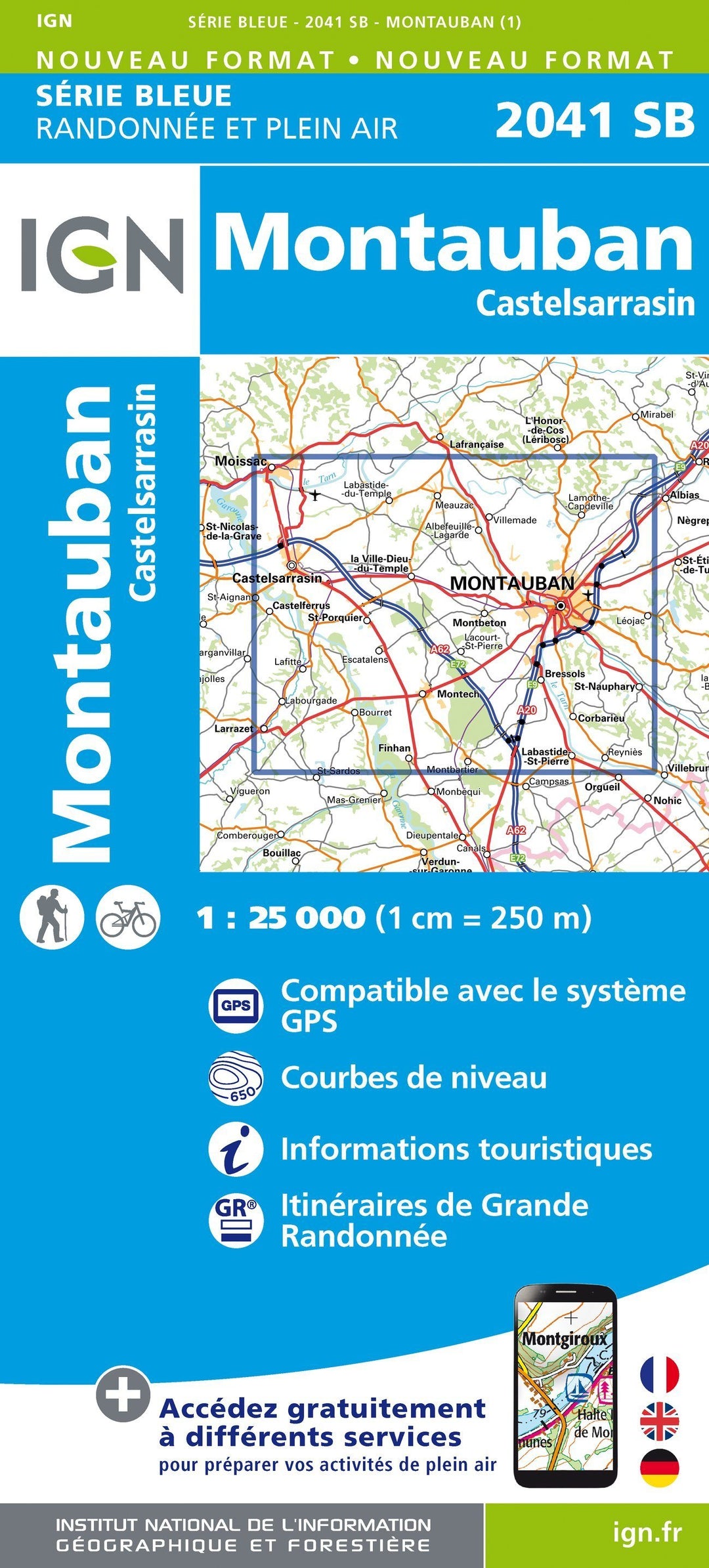 Carte de randonnée n° 2041 - Montauban, Castelsarrasin | IGN - Série Bleue carte pliée IGN 