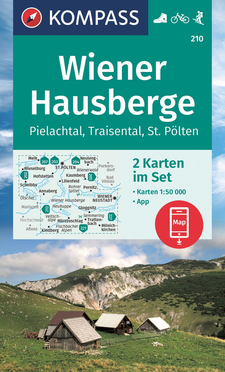 Carte de randonnée n° 210 - Wiener Hausberge, Pielachtal, Traisental, St. Pölten (Autriche) | Kompass carte pliée Kompass 
