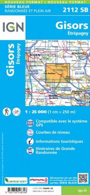 Carte de randonnée n° 2112 - Gisors, Étrépagny | IGN - Série Bleue carte pliée IGN 