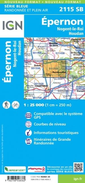 Carte de randonnée n° 2115 - Épernon, Nogent-le-Roi, Houdan | IGN - Série Bleue carte pliée IGN 