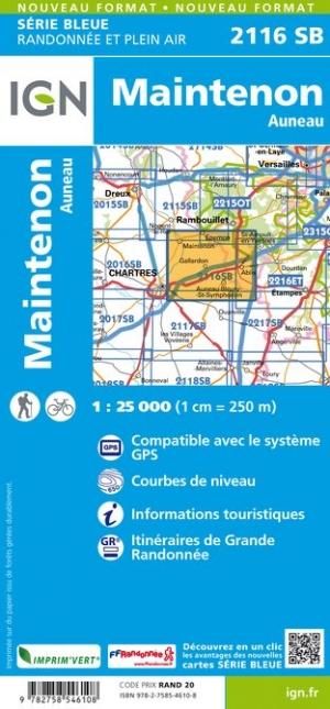 Carte de randonnée n° 2116 - Maintenon, Auneau | IGN - Série Bleue carte pliée IGN 