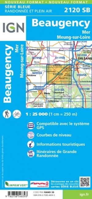 Carte de randonnée n° 2120 - Beaugency, Mer, Saint-Laurent, Meung-sur-Loire | IGN - Série Bleue carte pliée IGN 