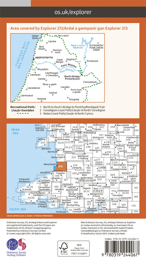Carte de randonnée n° 213 - Aberystwyth, Cwm Rheidol (Grande Bretagne) | Ordnance Survey - Explorer carte pliée Ordnance Survey Papier 