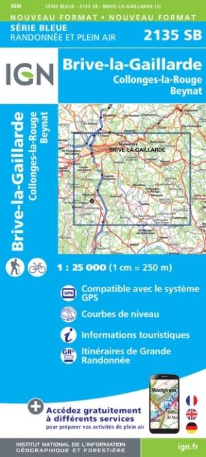 Carte de randonnée n° 2135 - Brive-La-Gaillarde, Collonges-La-Rouge, Beynat | IGN - Série Bleue carte pliée IGN 