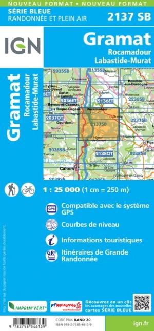 Carte de randonnée n° 2137 - Gramat, Rocamadour, Labastide-Murat | IGN - Série Bleue carte pliée IGN 