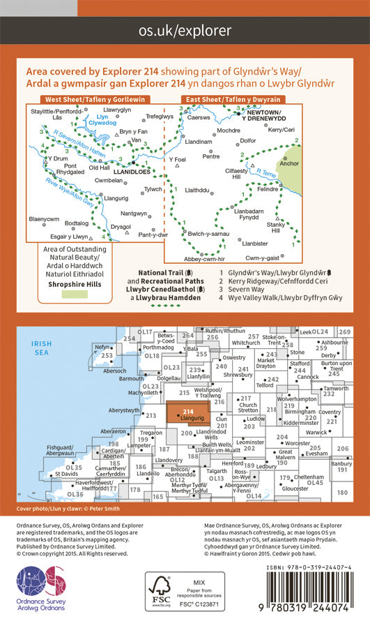 Carte de randonnée n° 214 - Llanidloes, Newtown, Y Drenewydd (Grande Bretagne) | Ordnance Survey - Explorer carte pliée Ordnance Survey Papier 