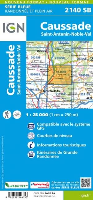 Carte de randonnée n° 2140 - Caussade, Saint-Antonin-Noble-Val | IGN - Série Bleue carte pliée IGN 