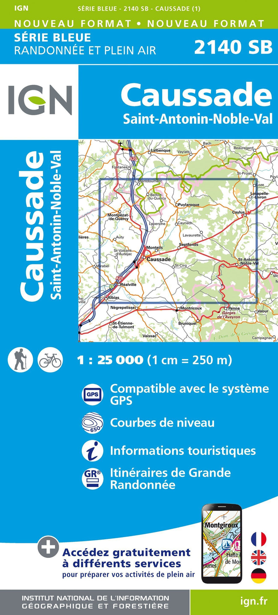 Carte de randonnée n° 2140 - Caussade, Saint-Antonin-Noble-Val | IGN - Série Bleue carte pliée IGN 