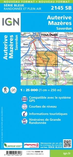 Carte de randonnée n° 2145 - Auterive, Mazères, Saverdun | IGN - Série Bleue carte pliée IGN 