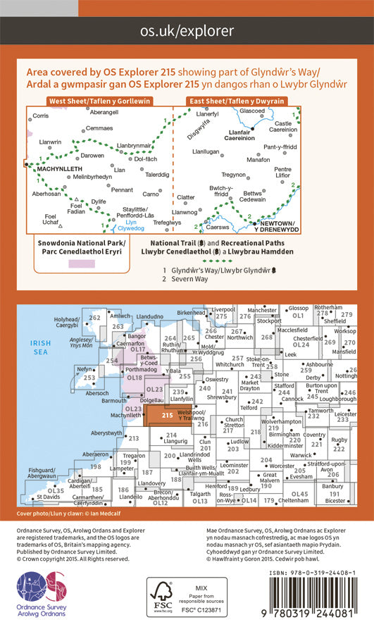 Carte de randonnée n° 215 - Newtown, Machynlleth (Grande Bretagne) | Ordnance Survey - Explorer carte pliée Ordnance Survey Papier 