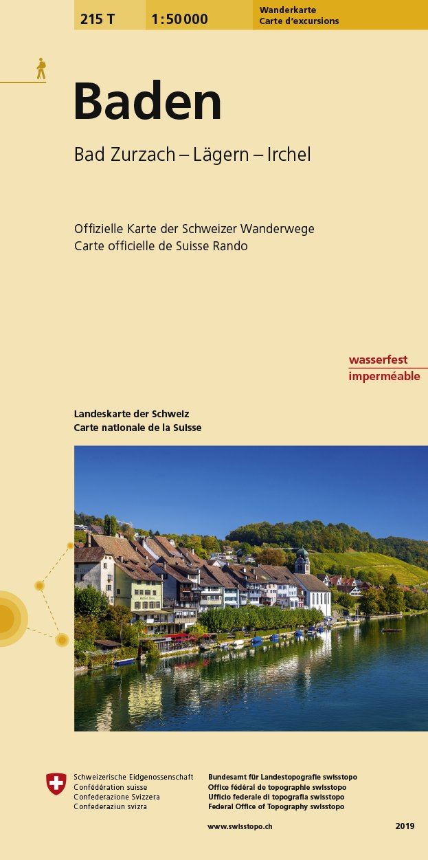Carte de randonnée n° 215T - Baden (Suisse) | Swisstopo - Excursions au 1/50 000 carte pliée Swisstopo 