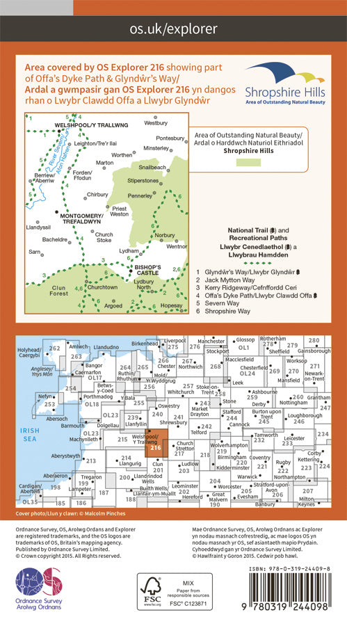 Carte de randonnée n° 216 - Welshpool, Montgomery (Grande Bretagne) | Ordnance Survey - Explorer carte pliée Ordnance Survey Papier 