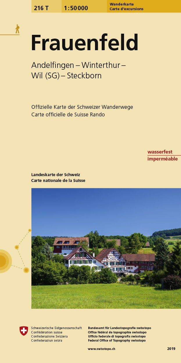 Carte de randonnée n° 216T - Frauenfeld (Suisse) | Swisstopo - Excursions au 1/50 000 carte pliée Swisstopo 