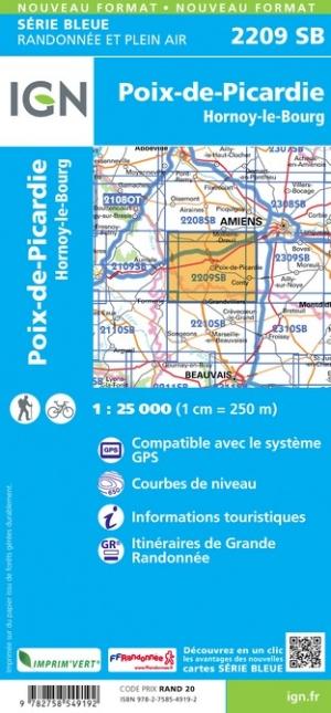 Carte de randonnée n° 2209 - Poix-de-Picardie, Hornoy-le-Bourg | IGN - Série Bleue carte pliée IGN 
