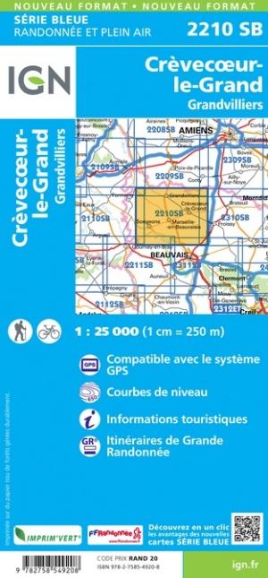Carte de randonnée n° 2210 - Crèvecoeur-le-Grand, Grandvilliers | IGN - Série Bleue carte pliée IGN 