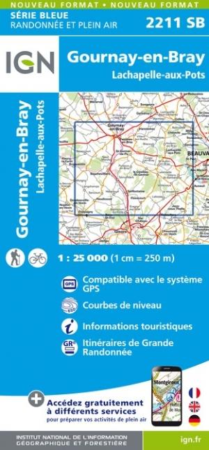 Carte de randonnée n° 2211 - Gournay-en-Bray, Lachapelle-aux-Pots | IGN - Série Bleue carte pliée IGN 