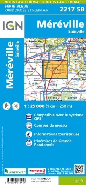 Carte de randonnée n° 2217 - Méréville, Sainville | IGN - Série Bleue carte pliée IGN 