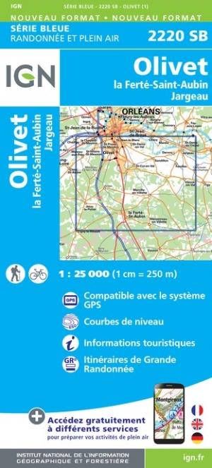 Carte de randonnée n° 2220 - Olivet, La Ferté-Saint-Aubin, Jargeau | IGN - Série Bleue carte pliée IGN 