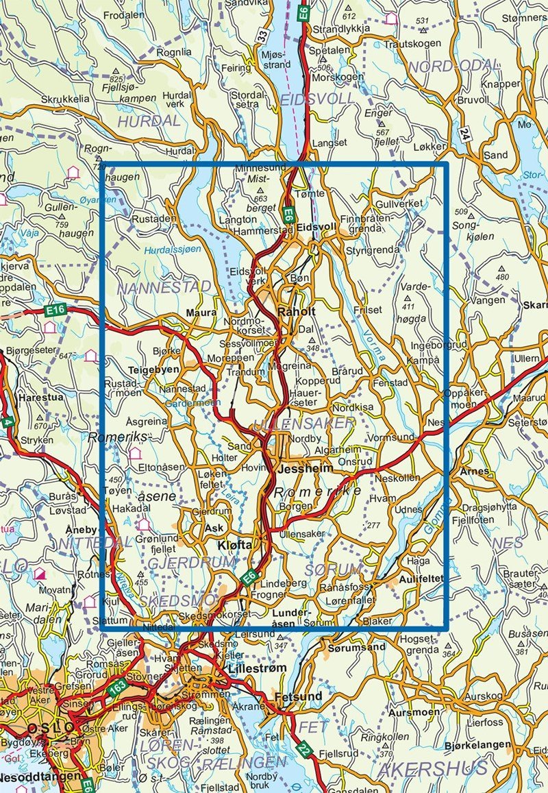 Carte de randonnée n° 2225 - Romeriksasene (Norvège) | Nordeca - Turkart 1/50 000 carte pliée Nordeca 