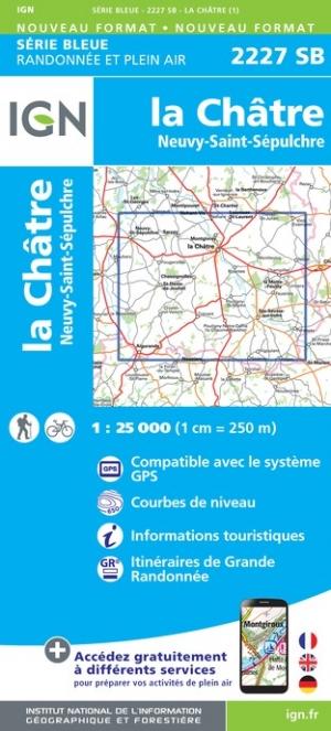 Carte de randonnée n° 2227 - La Châtre, Neuvy-Saint-Sépulchre | IGN - Série Bleue carte pliée IGN 