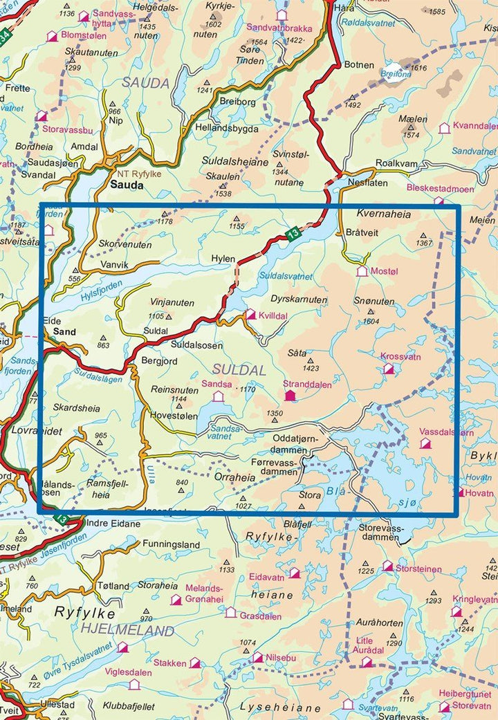 Carte de randonnée n° 2228 - Suldalsheiene (Norvège) | Nordeca - Turkart 1/50 000 carte pliée Nordeca 